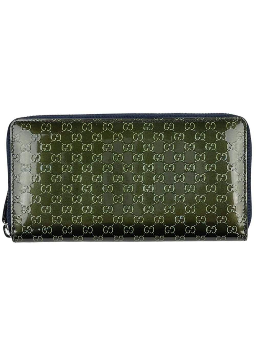 Gucci Micro Guccissima Wallet Round Zip Signature Patent Patent Leather Green - Picture 1 of 8